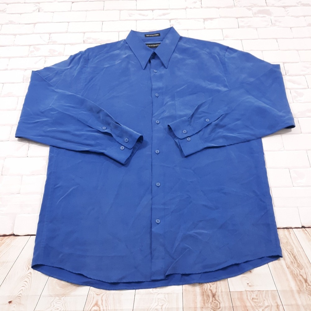 Jhane Barnes Disco Shirt Men Medium 80s Tencel Lyocell Party Blue Woven In Japan